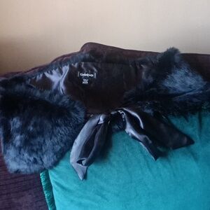 bebe Black real rabbit fur Cape with Luxurious Texture